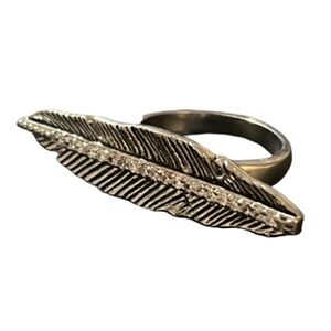 Free People Silver Feather Ring with Crystals